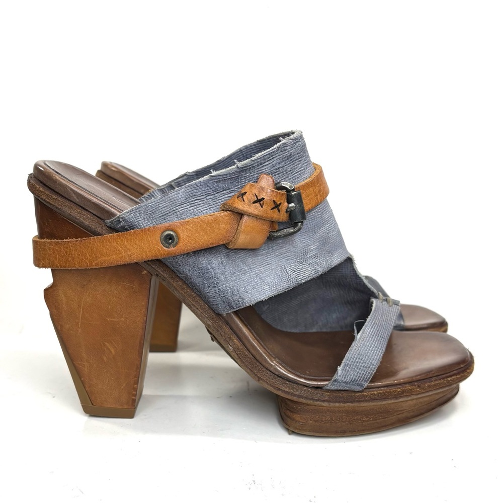 A.S.98 Blue + Tan Leather Heeled Sandals | 40 - Picture 2 of 9